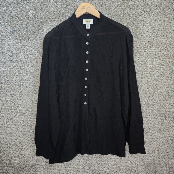 Talbots Top Womens Medium Black Button Up Tunic Cotton Wool Casual Ladies - Picture 1 of 7